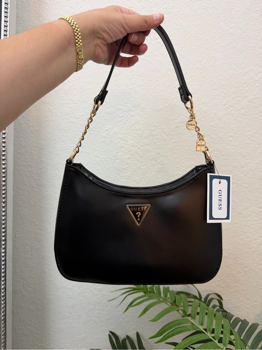 Guess shoulder bag with gold chain detail